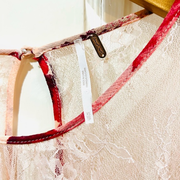 {Free People} "Daphne" Floral Lace Peplum Crop Peasant Blouse - Picture 10 of 13